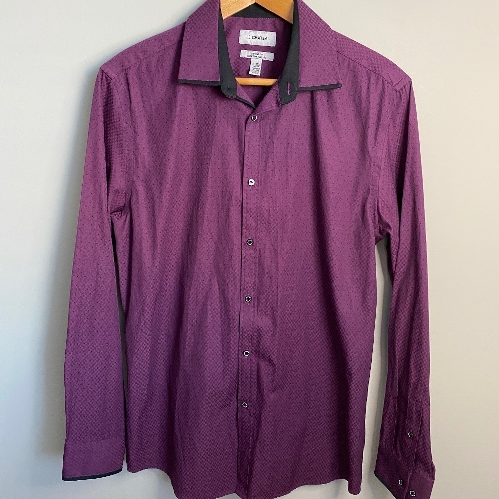 Le Chateau Tailored Fit Men's Purple Long Sleeve Button Up Shirt‎ Size 16-16.5